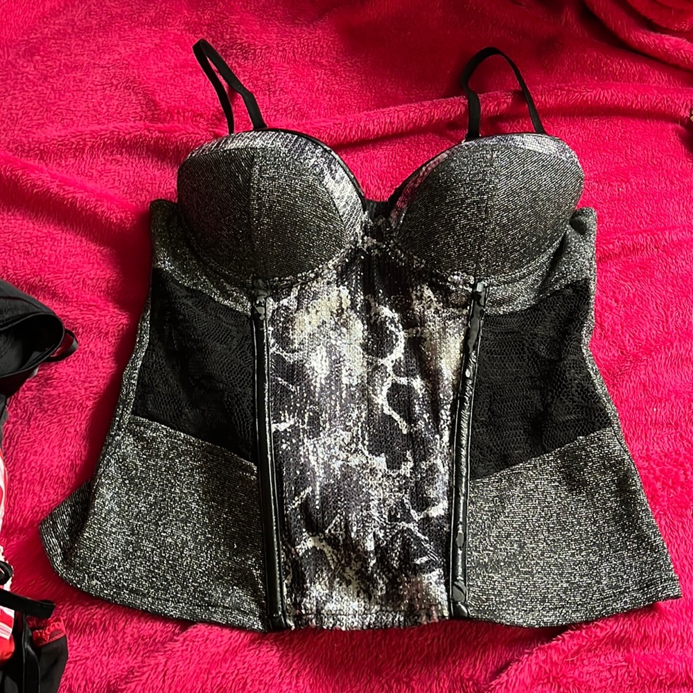 Sparkly Gray & Black Bustier corset top